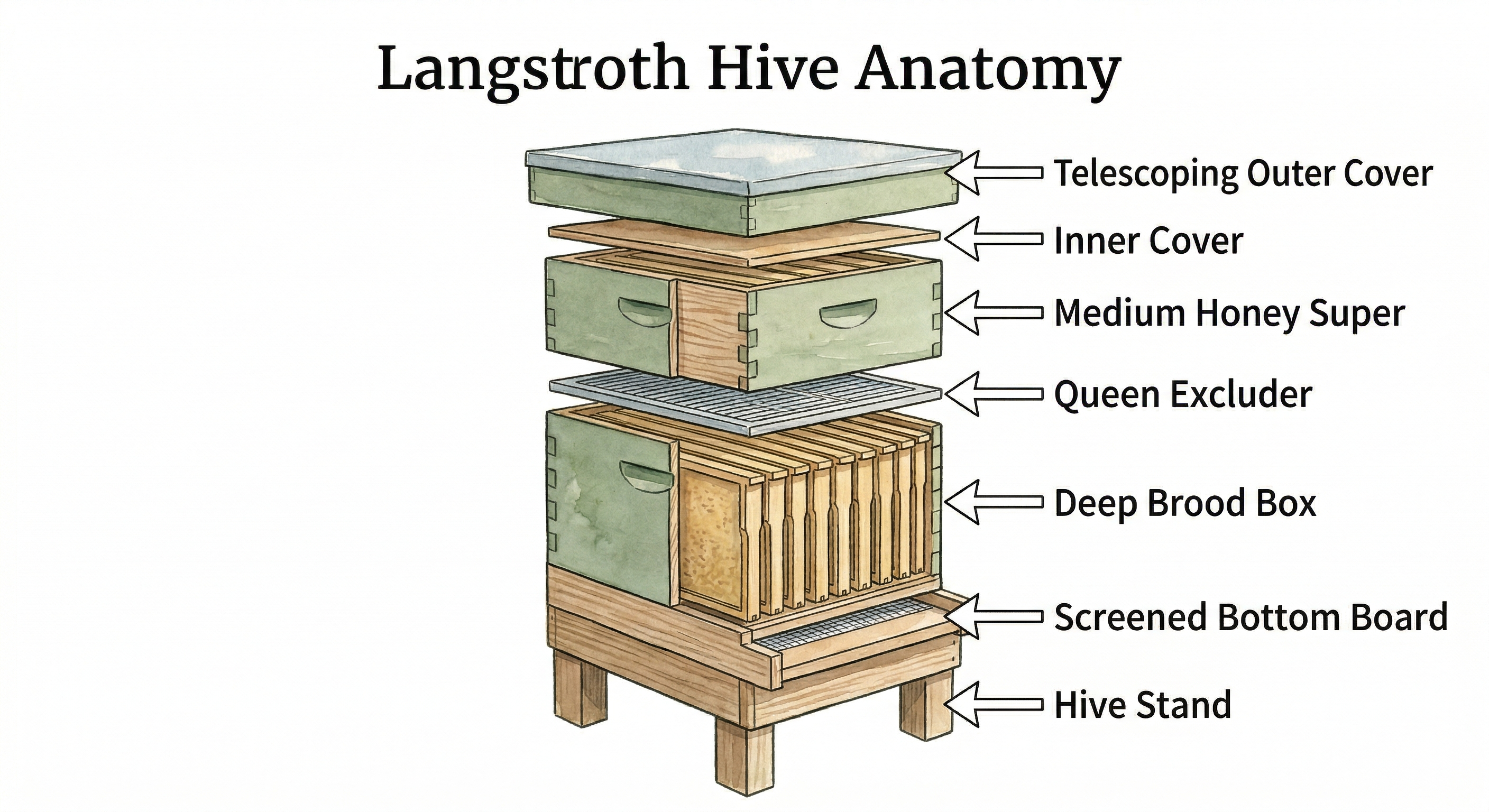 Illustrated Anatomy of a Langstroth Hive